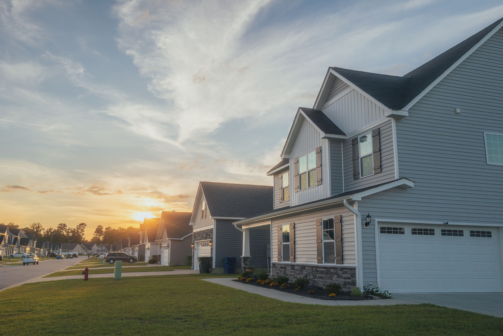 Neighborhood - New Homes - Sunset - North Carolina - Wide Angle
